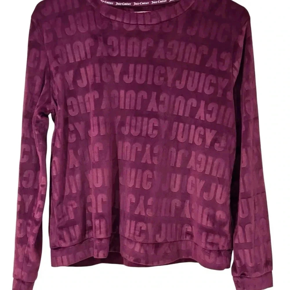 Juicy Couture Logo Purple Velour Sweatshirt Casual Soft Loungewear Medium Soft - Picture 3 of 5